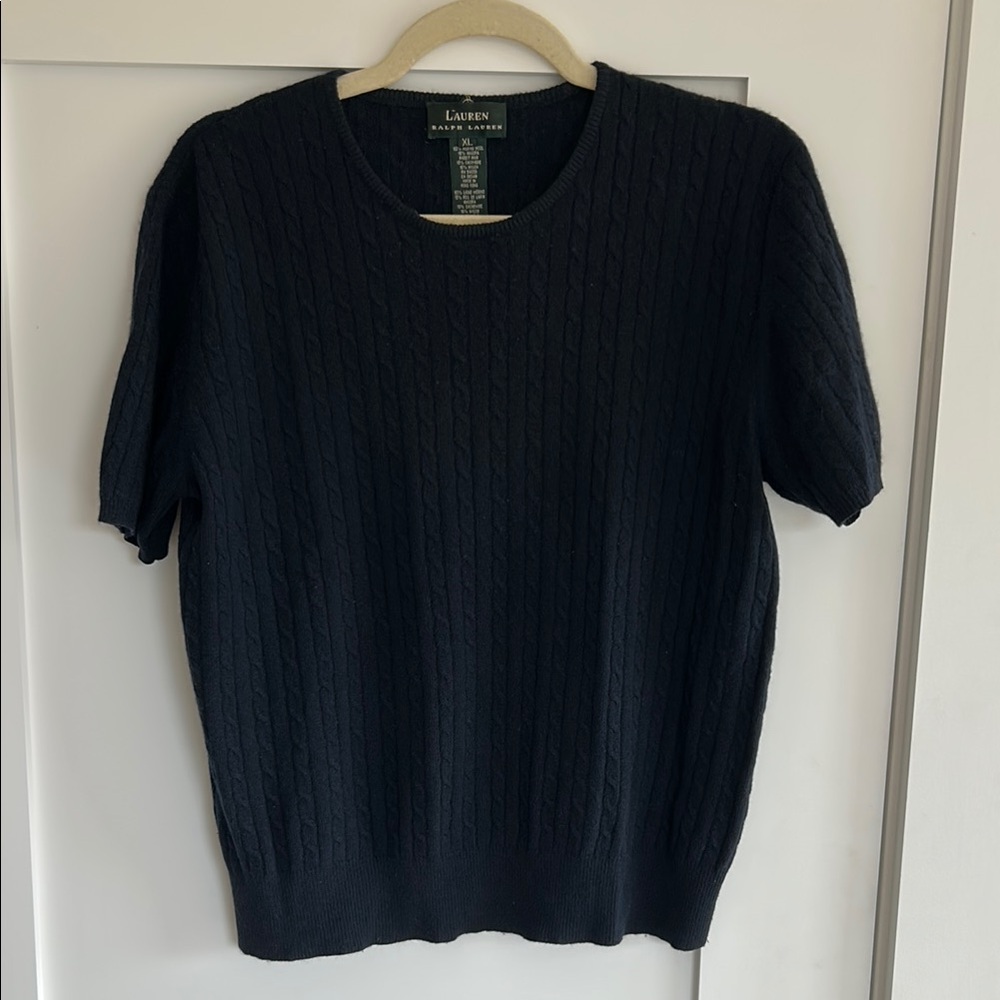 Ralph Lauren Navy Angora Merino Cable Knit Sweater Shirt